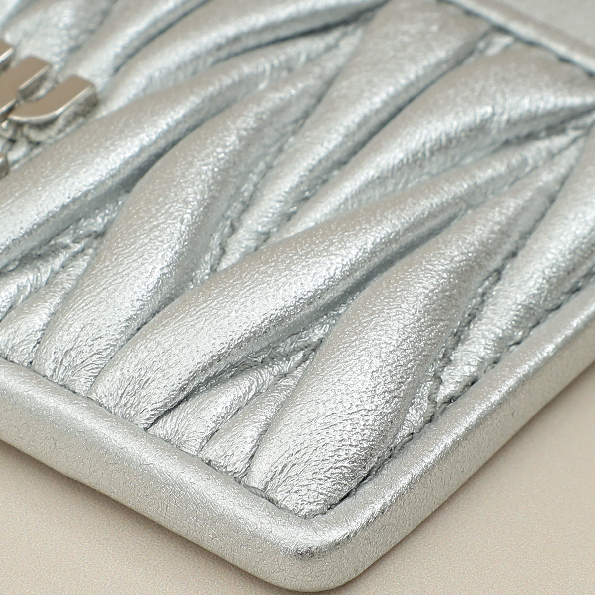 Miu Miu Metallic Silver Matelassé Nappa Card Holder