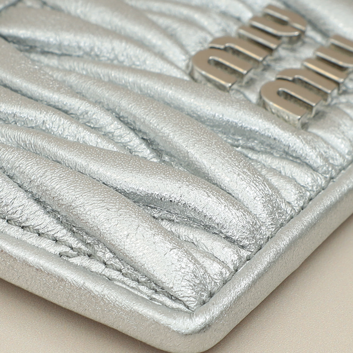 Miu Miu Metallic Silver Matelassé Nappa Card Holder