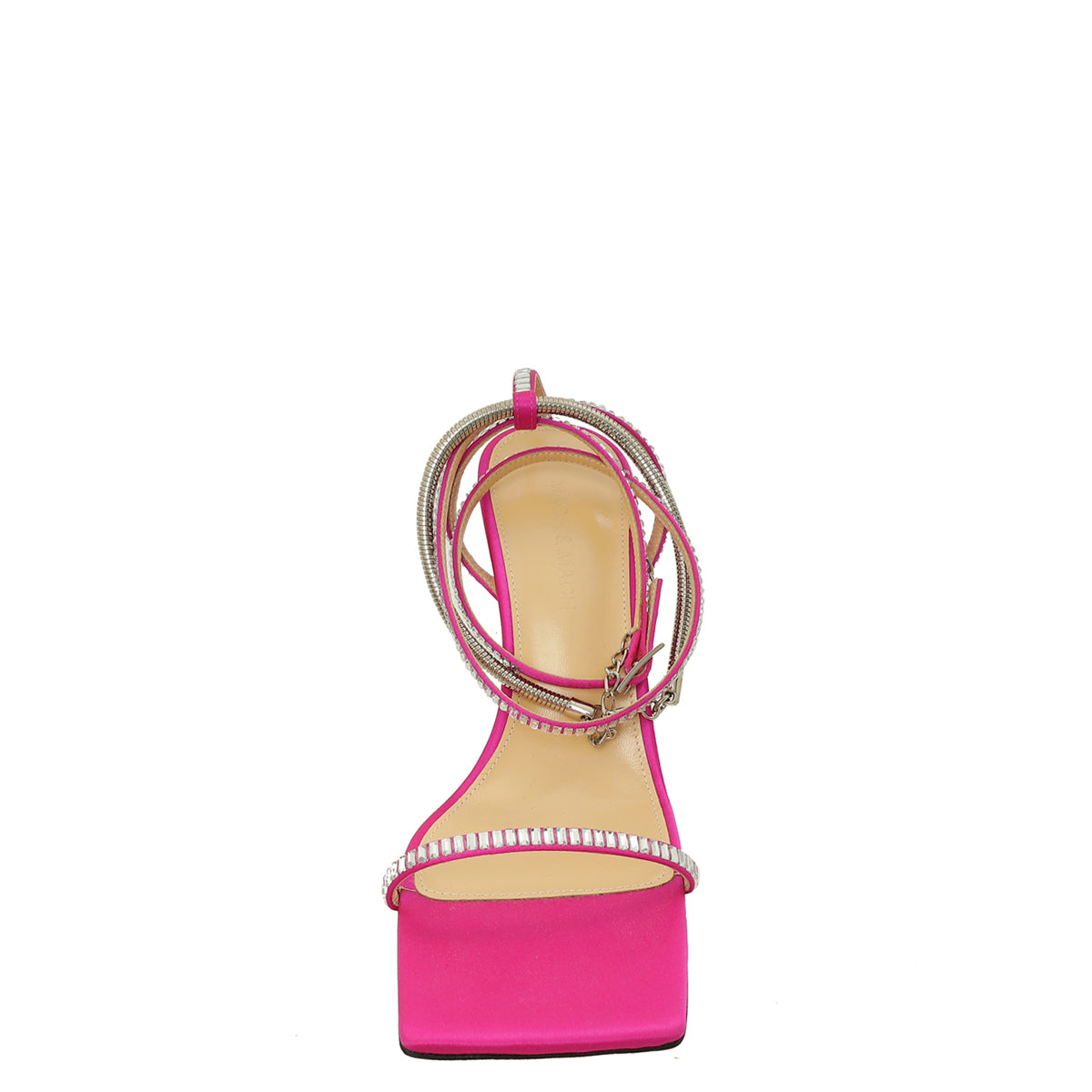 Mach & Mach Fuchsia Satin Heart Heel Crystal Embellished Sandals 37.5-Mach & Mach-THE CLOSET