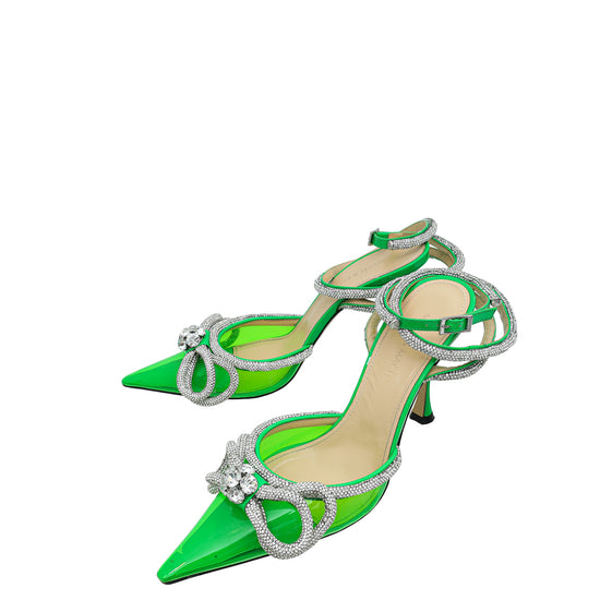 Mach & Mach Green PVC Crystal Bow 110 Pumps 38