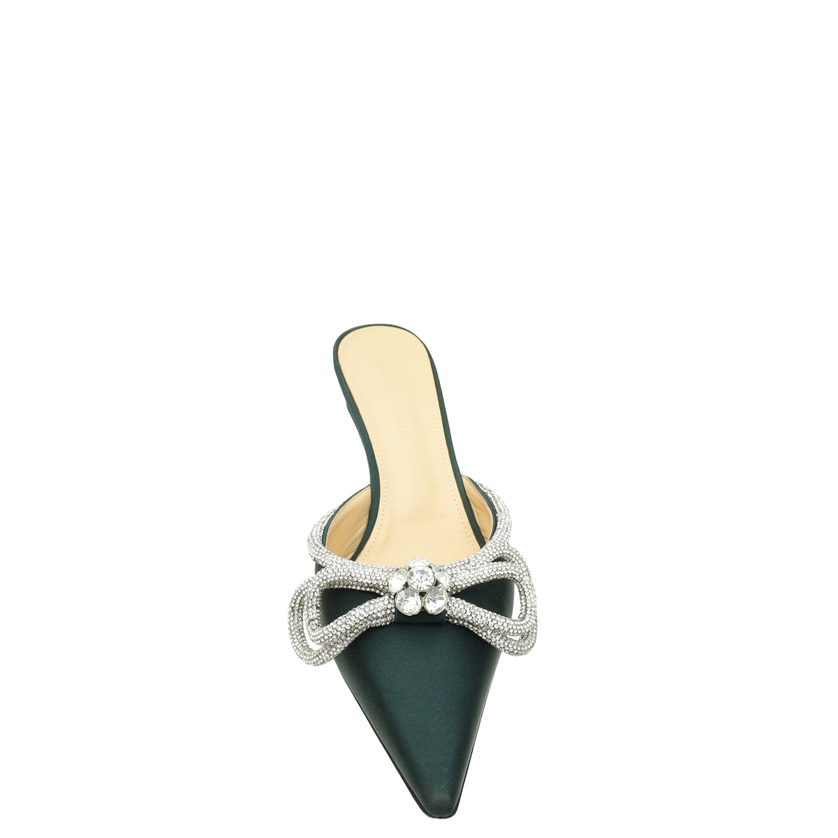 Mach & Mach Dark Emerald Satin Crystal Double Bow Mules 39-Mach & Mach-THE CLOSET