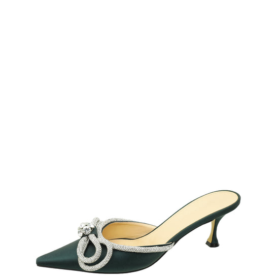 Mach & Mach Dark Emerald Satin Crystal Double Bow Mules 39