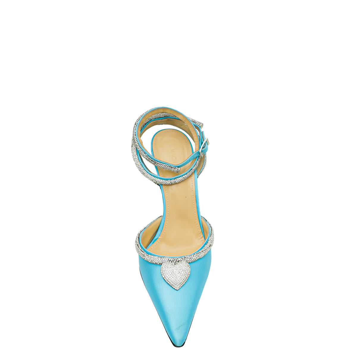 Mach & Mach Light Blue Satin Crystal Heart Embellished Ankle Strap Pumps 38-Mach & Mach-THE CLOSET