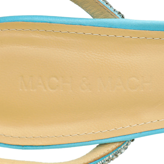 Mach & Mach Light Blue Satin Crystal Heart Embellished Ankle Strap Pumps 38