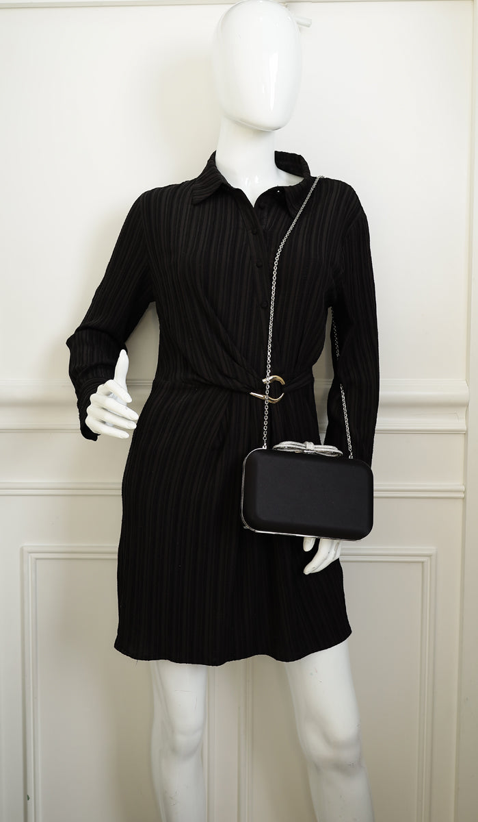 Mach & Mach Black Double Bow Satin Small Clutch