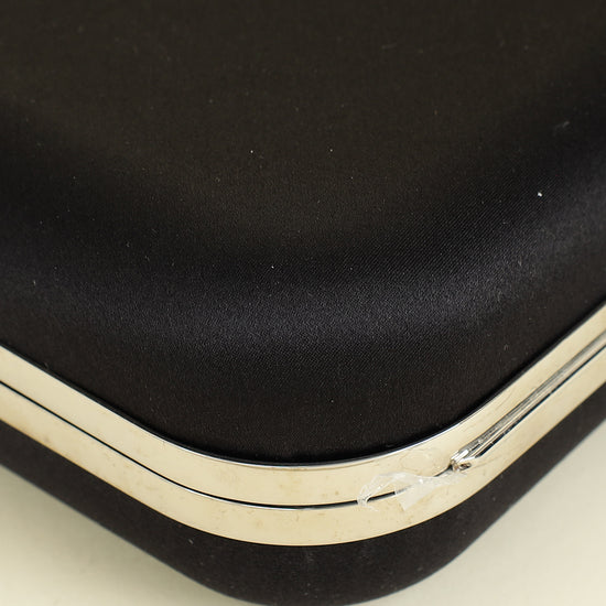 Mach & Mach Black Double Bow Satin Small Clutch