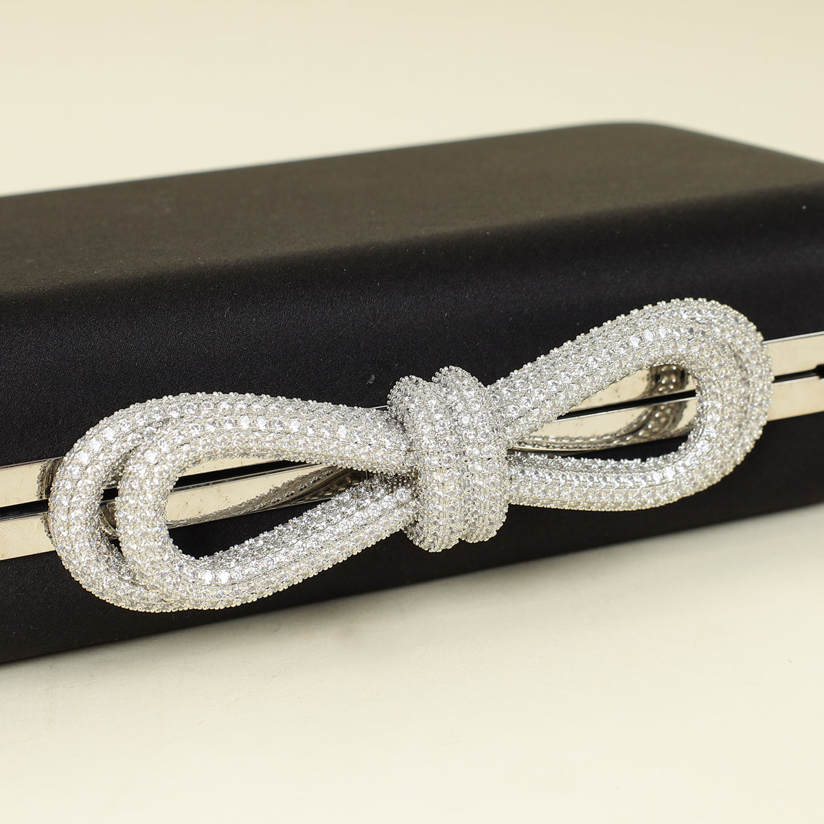 Mach & Mach Black Double Bow Satin Small Clutch