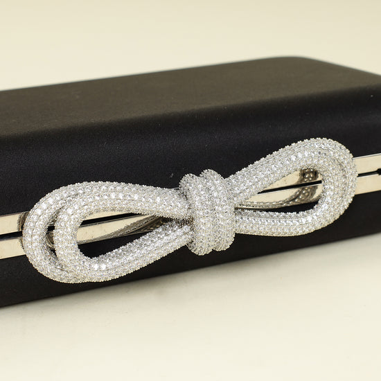 Mach & Mach Black Double Bow Satin Small Clutch