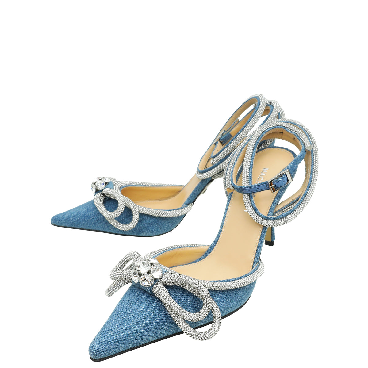Mach & Mach Blue Denim Crystal Bow 110 Pumps 38-Mach & Mach-THE CLOSET