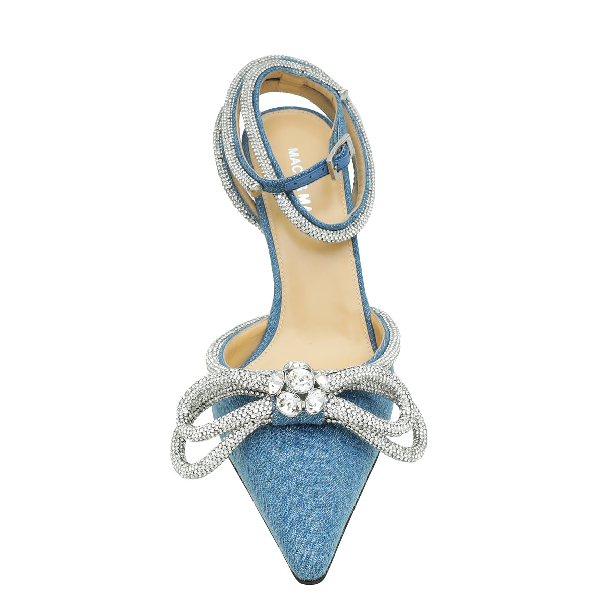 Mach & Mach Blue Denim Crystal Bow 110 Pumps 38-Mach & Mach-THE CLOSET