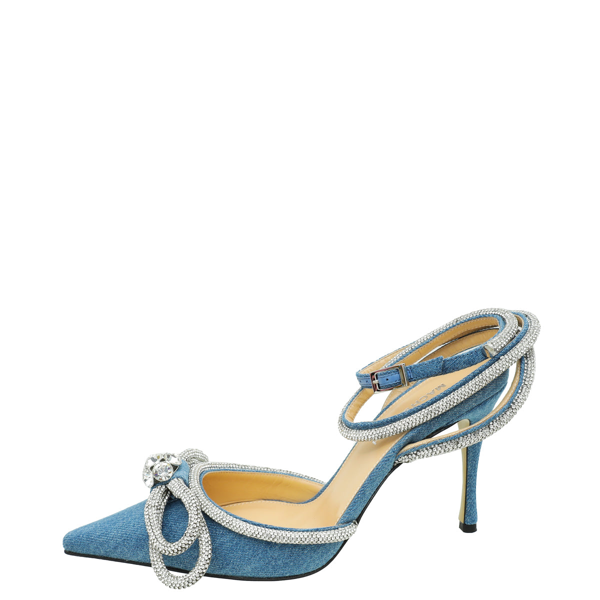 Mach & Mach Blue Denim Crystal Bow 110 Pumps 38