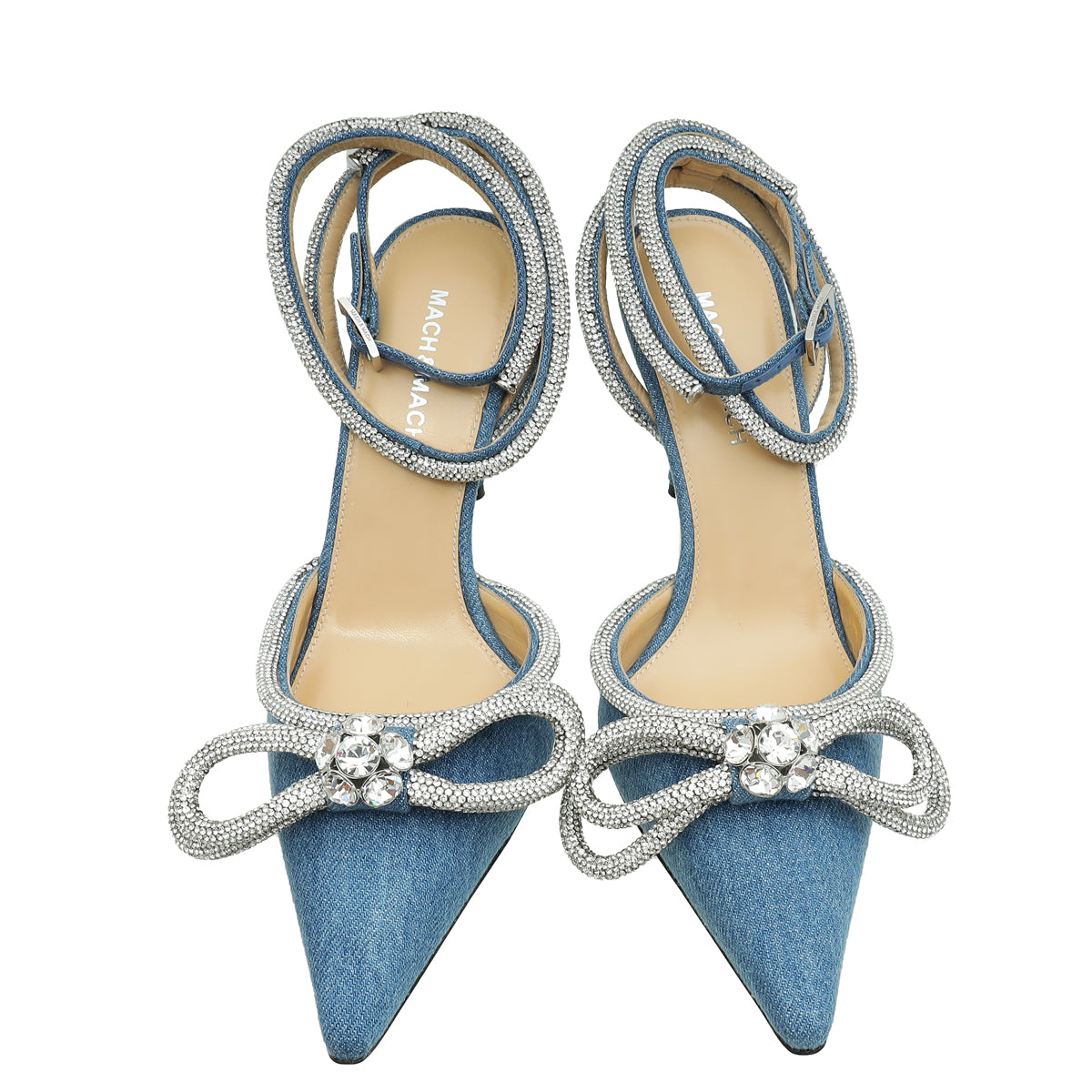 Mach & Mach Blue Denim Crystal Bow 110 Pumps 38