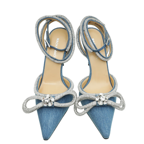 Mach & Mach Blue Denim Crystal Bow 110 Pumps 38