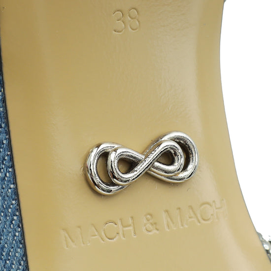 Mach & Mach Blue Denim Crystal Bow 110 Pumps 38