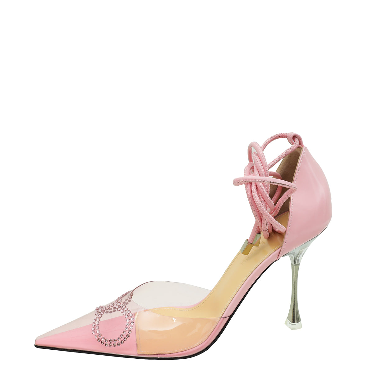 Mach & Mach Light Pink Crystal Tie Ankle Strap PVC Pump 39