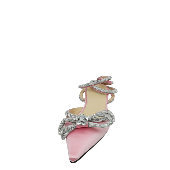 Mach & Mach Pink Double Bow Crystal Flat Pumps 40