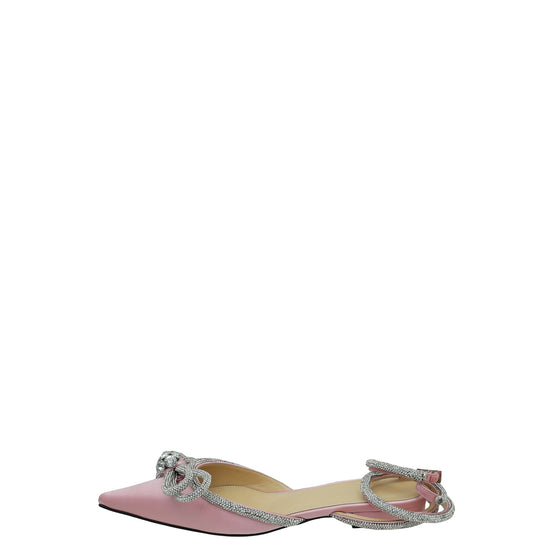 Mach & Mach Pink Double Bow Crystal Flat Pumps 40