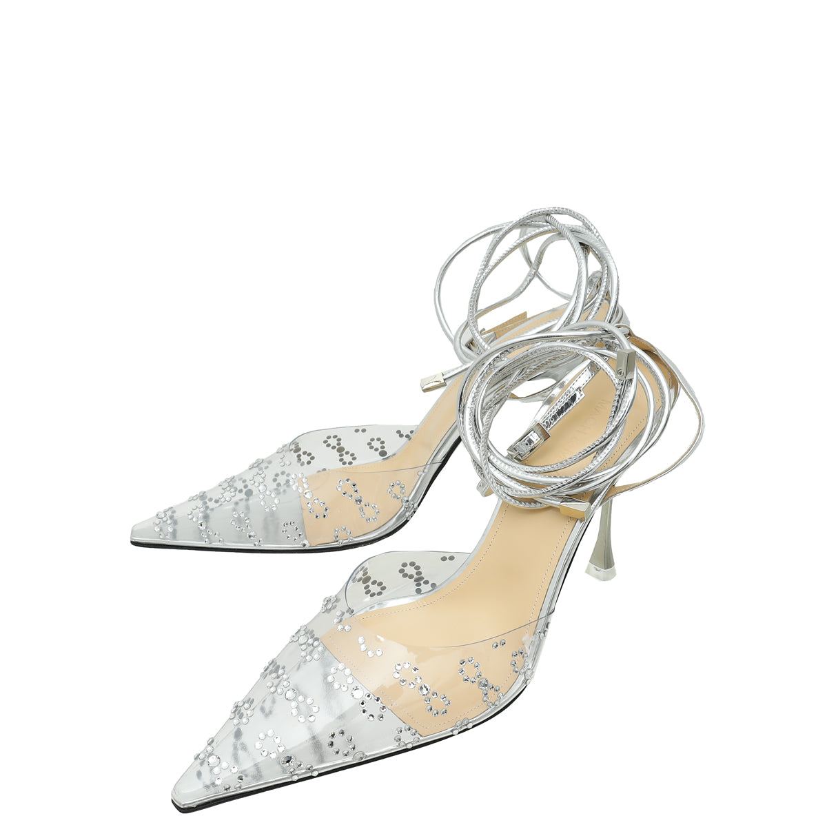 Mach & Mach Bicolor Embellished PVC Crystal Ankle Strap 40-Mach & Mach-THE CLOSET