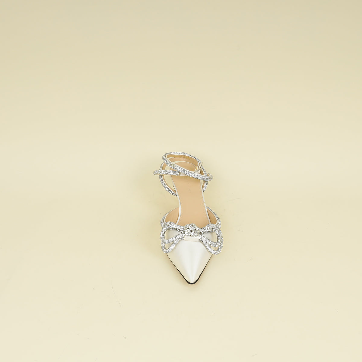Mach & Mach Off White Satin Crystal Double Bow Pumps 40