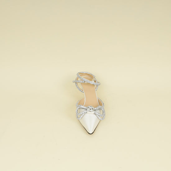Mach & Mach Off White Satin Crystal Double Bow Pumps 40