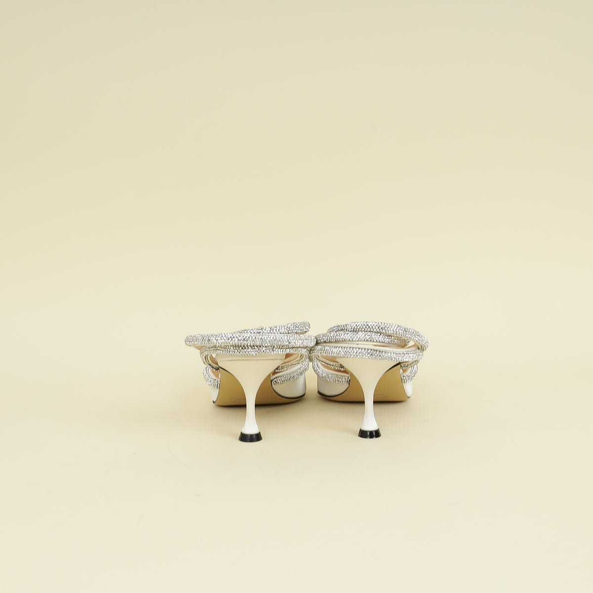 Mach & Mach Off White Satin Crystal Double Bow Pumps 40