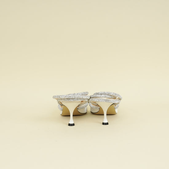 Mach & Mach Off White Satin Crystal Double Bow Pumps 40