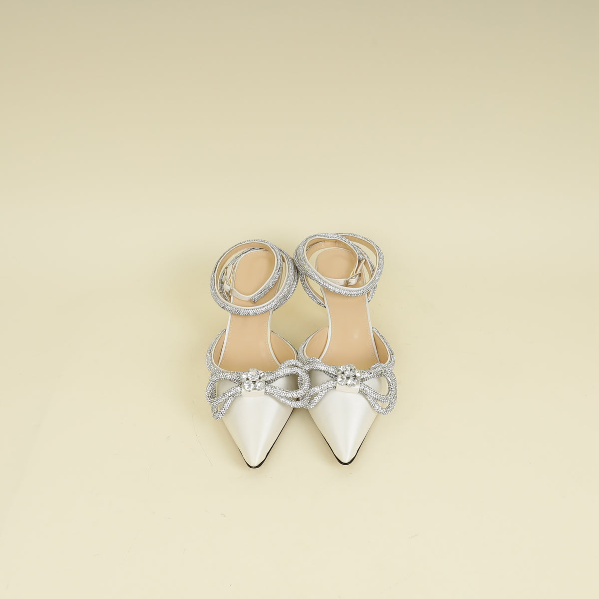 Mach & Mach Off White Satin Crystal Double Bow Pumps 40