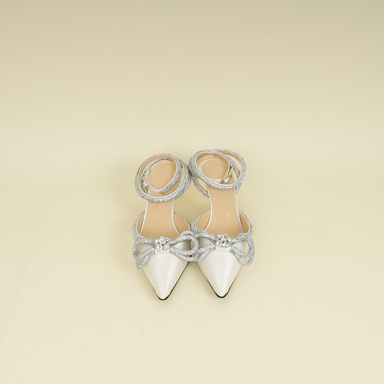 Mach & Mach Off White Satin Crystal Double Bow Pumps 40