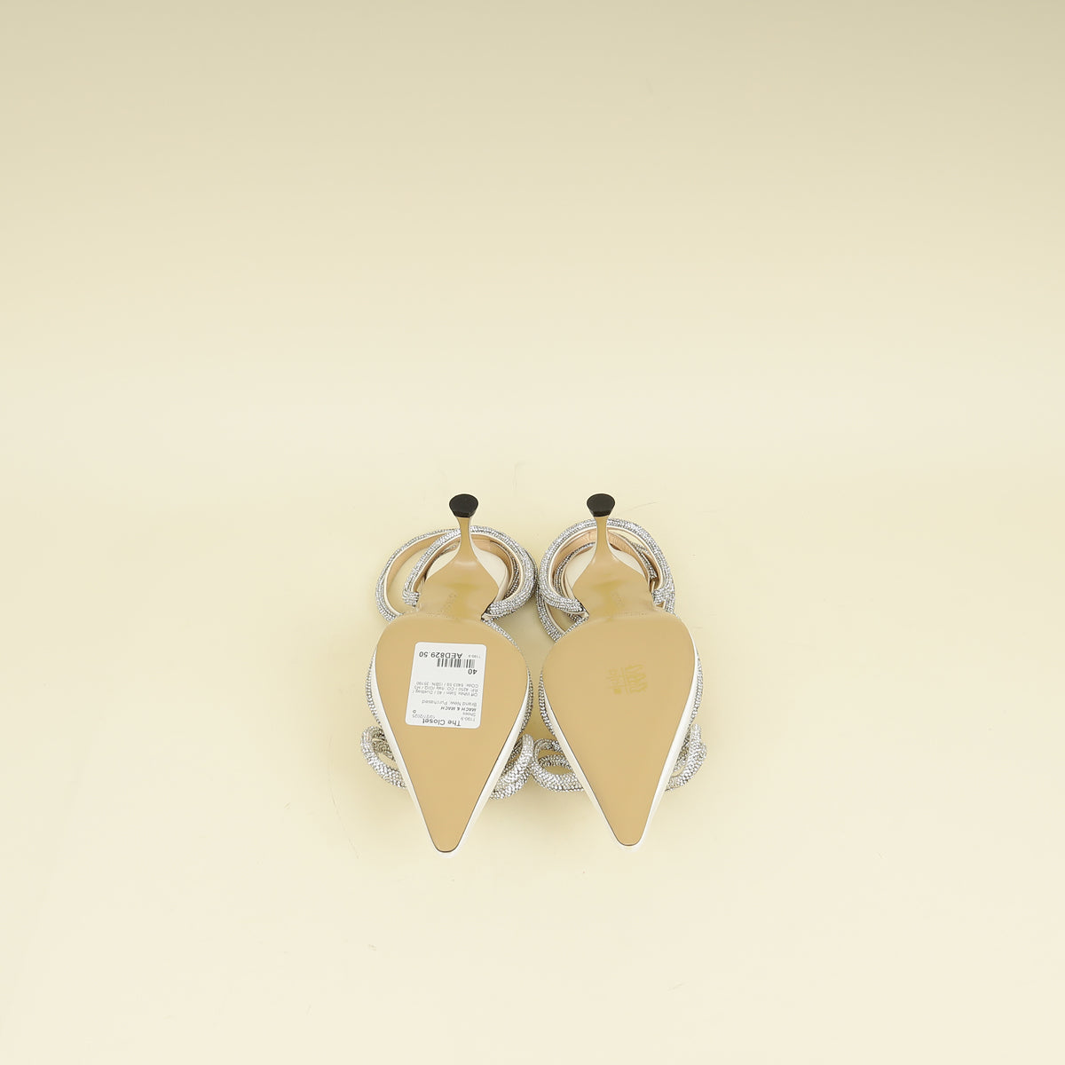 Mach & Mach Off White Satin Crystal Double Bow Pumps 40