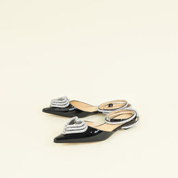 Mach & Mach Black Triple Heart Ankle Strap Flats 41