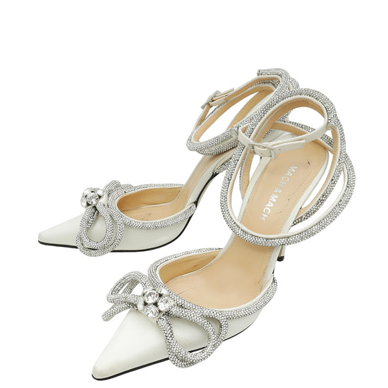 Mach & Mach White Satin Crystal Bow 110 Pumps 36