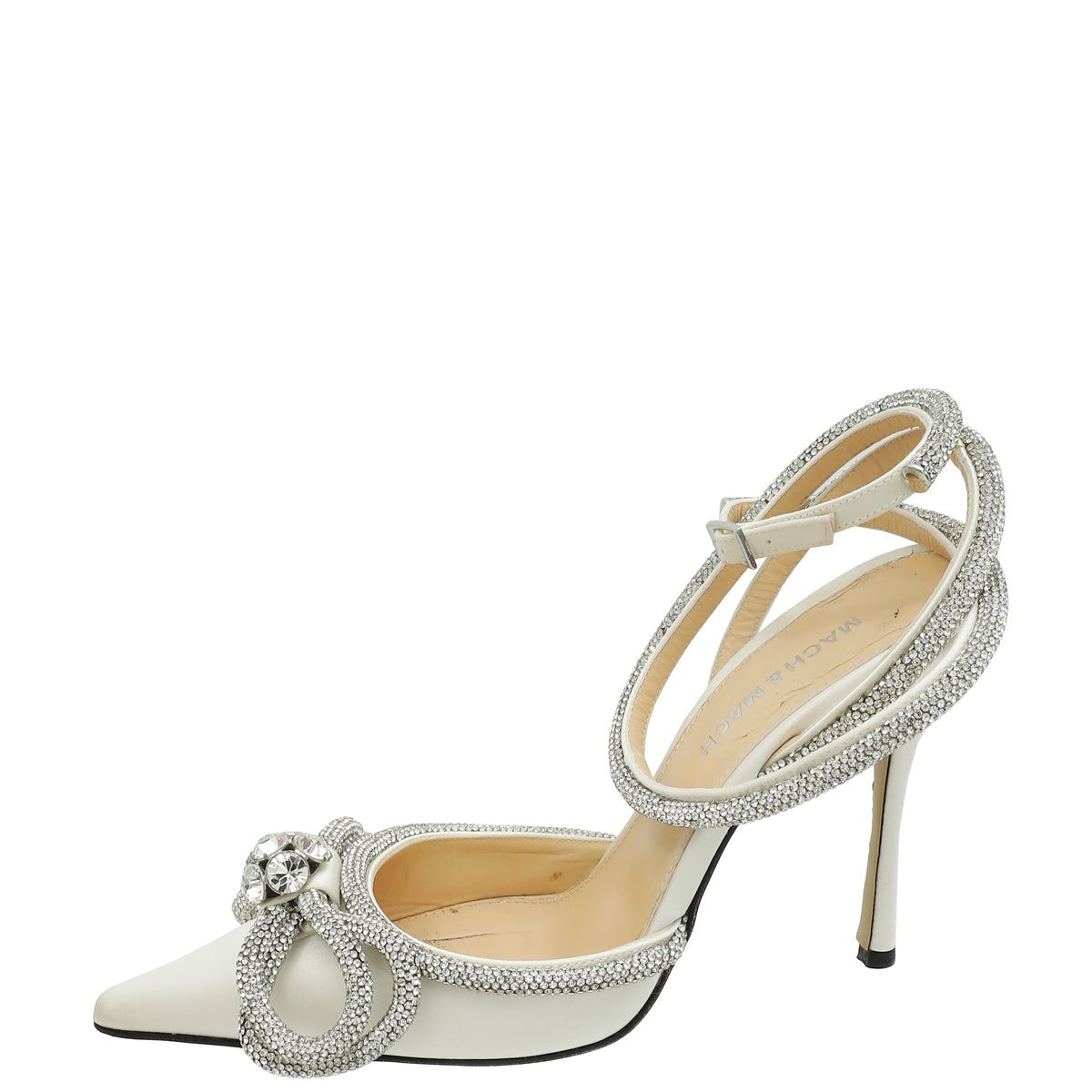 Mach & Mach White Satin Crystal Bow 110 Pumps 36