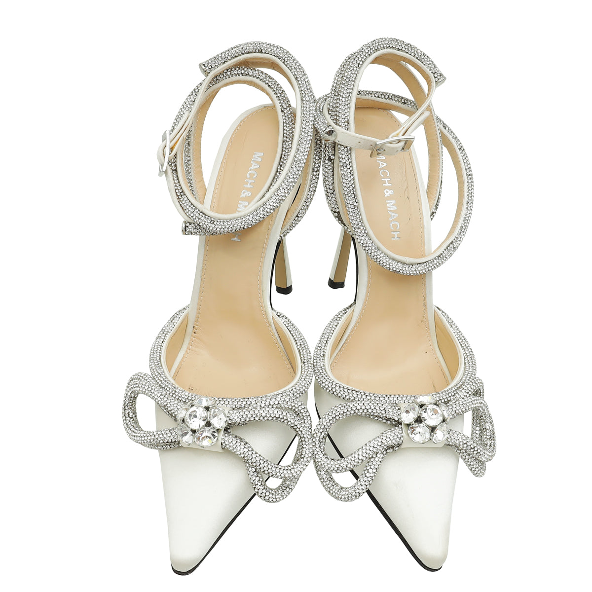 Mach & Mach White Satin Crystal Bow 110 Pumps 36