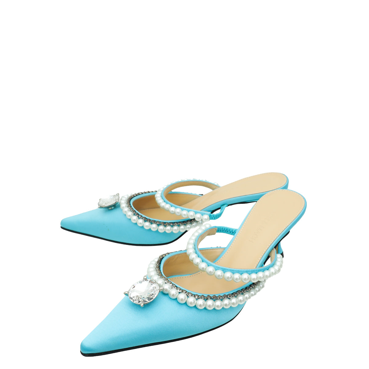Mach & Mach Powder Blue Diamond and Pearls Slide Heeled Mules 36-Mach & Mach-THE CLOSET