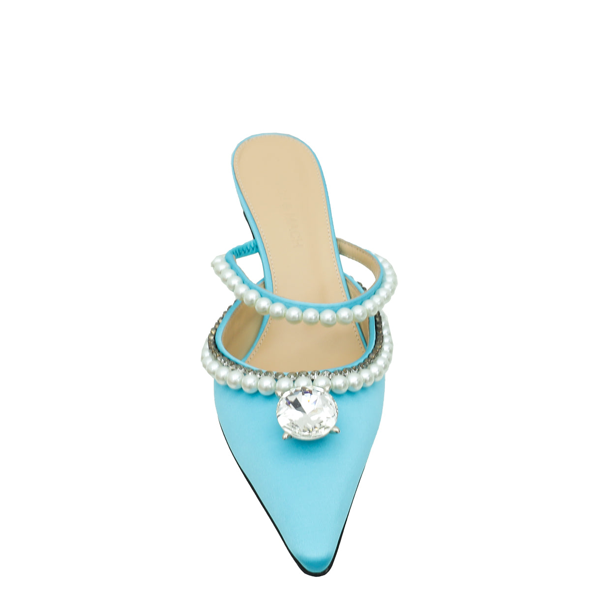 Mach & Mach Powder Blue Diamond and Pearls Slide Heeled Mules 36-Mach & Mach-THE CLOSET