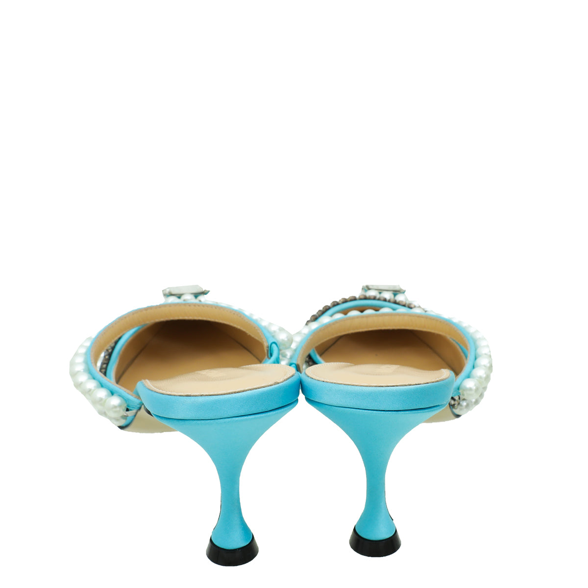 Mach & Mach Powder Blue Diamond and Pearls Slide Heeled Mules 36