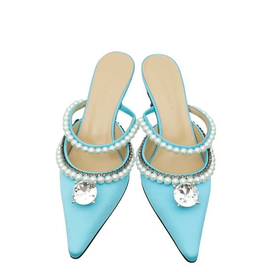 Mach & Mach Powder Blue Diamond and Pearls Slide Heeled Mules 36