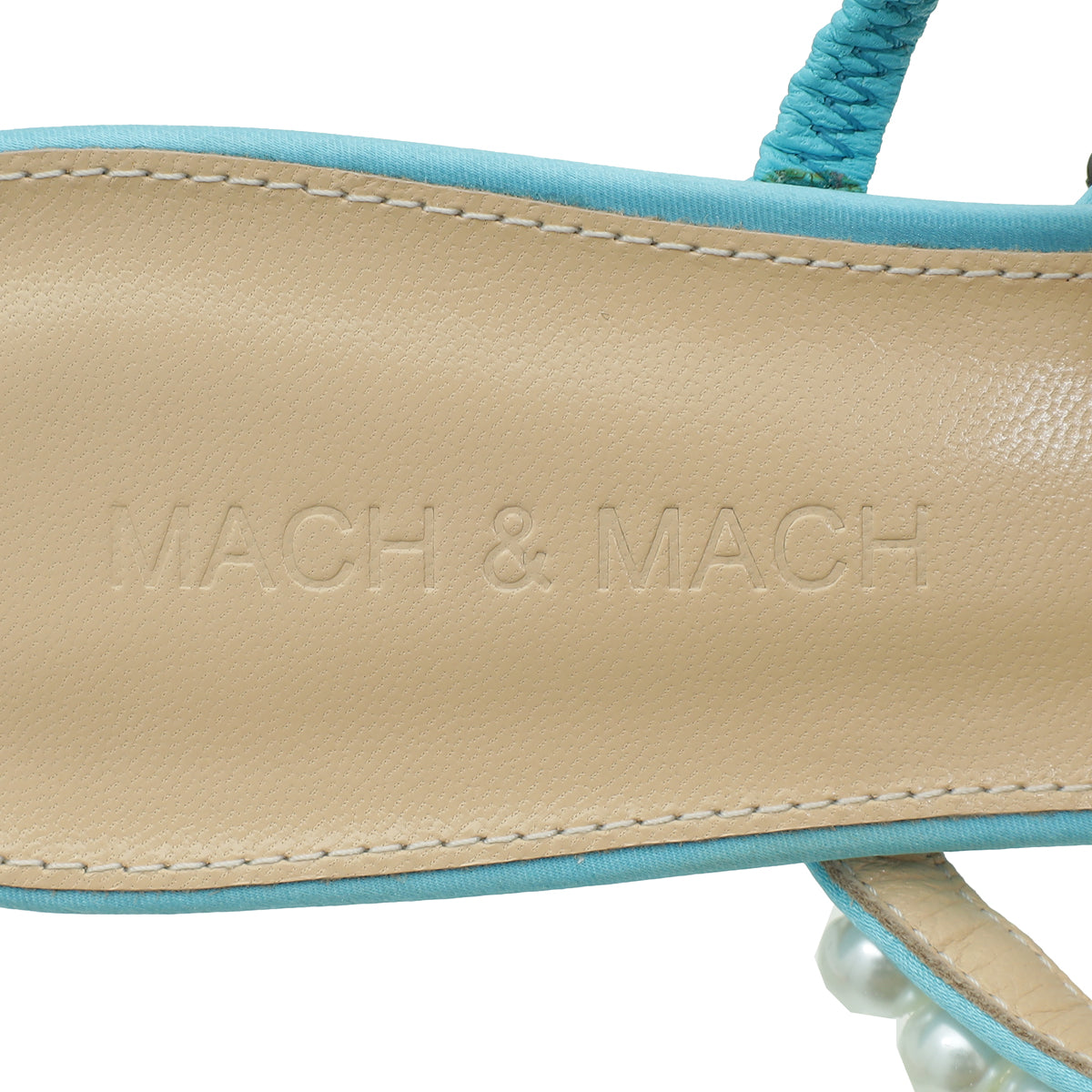 Mach & Mach Powder Blue Diamond and Pearls Slide Heeled Mules 36