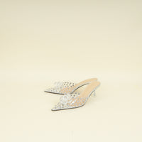 Mach & Mach Transparent  Metallic Silver Little Crystal Glass Mules 37.5