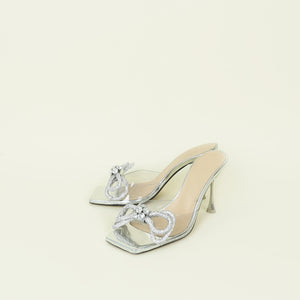 Mach & Mach Transparent Double Bow Heeled Square Toe Mules 38
