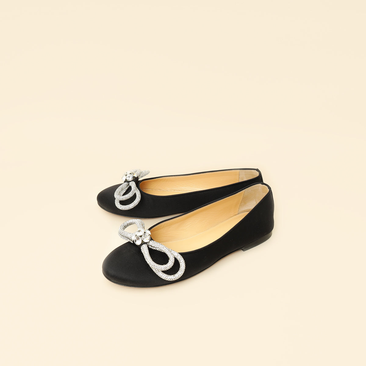 Mach & Mach Black Satin Double Bow Ballet Flats 38-Mach & Mach-THE CLOSET