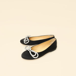 Mach & Mach Black Satin Double Bow Ballet Flats 38