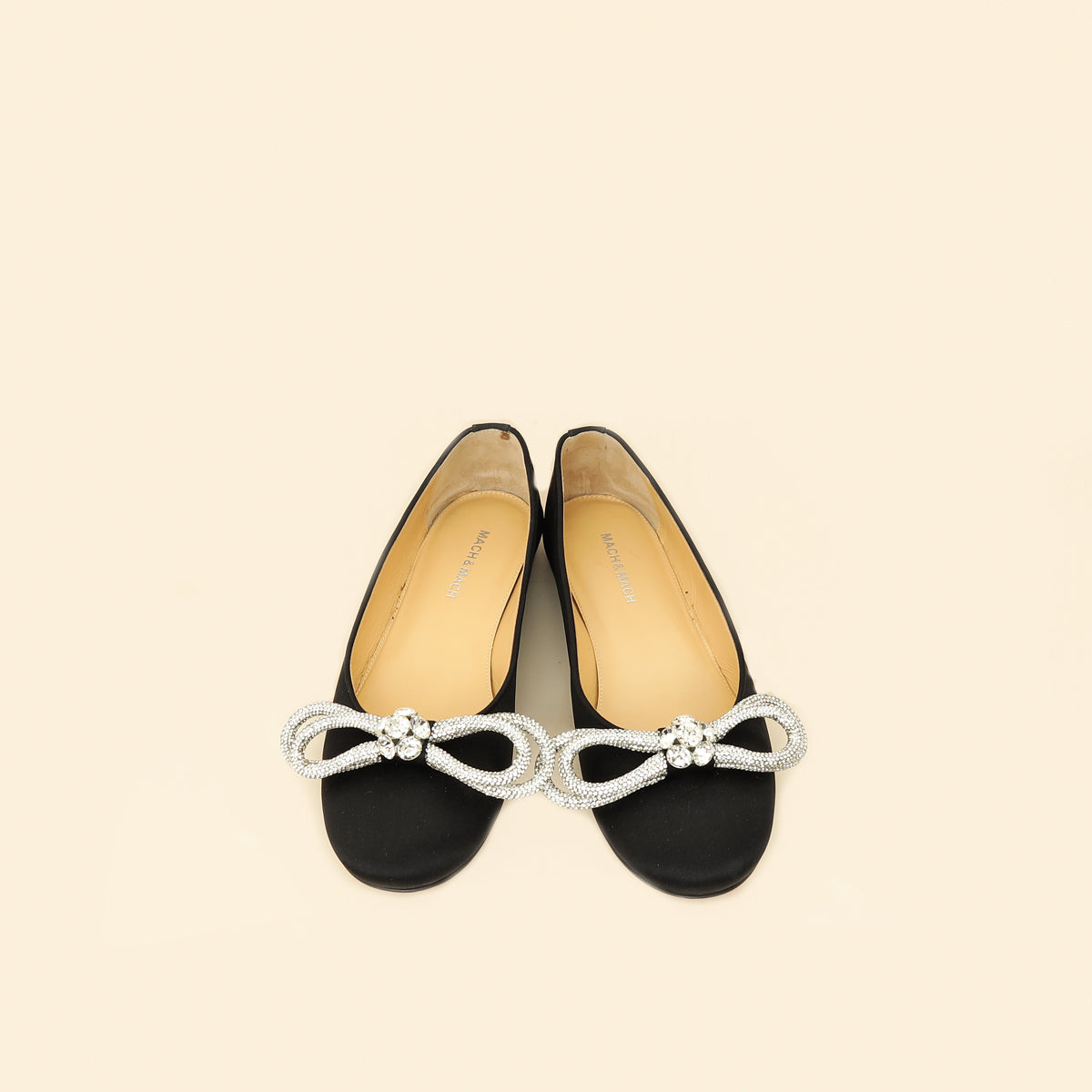 Mach & Mach Black Satin Double Bow Ballet Flats 38-Mach & Mach-THE CLOSET