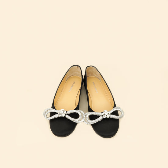 Mach & Mach Black Satin Double Bow Ballet Flats 38-Mach & Mach-THE CLOSET