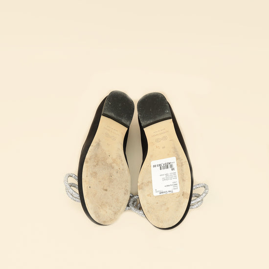 Mach & Mach Black Satin Double Bow Ballet Flats 38-Mach & Mach-THE CLOSET
