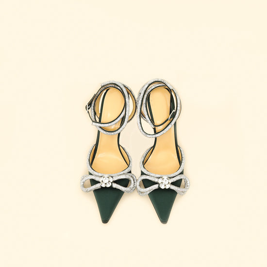 Mach & Mach Emerald Satin Crystal Double Bow Pumps 38-Mach & Mach-THE CLOSET