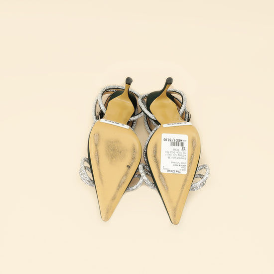 Mach & Mach Emerald Satin Crystal Double Bow Pumps 38-Mach & Mach-THE CLOSET