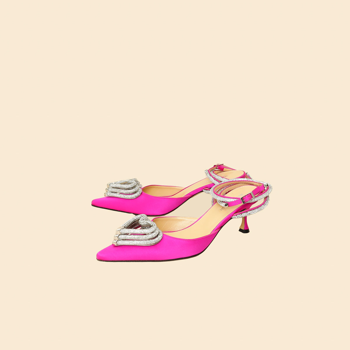 Mach & Mach Fuchsia Satin Triple Heart Pumps 40-Mach & Mach-THE CLOSET