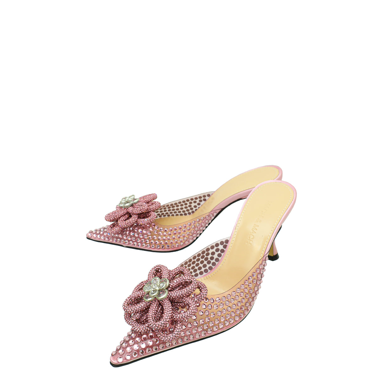 Mach & Mach Pink PVC & Satin Crystal Carrie Rose Mules 35.5-Mach & Mach-THE CLOSET