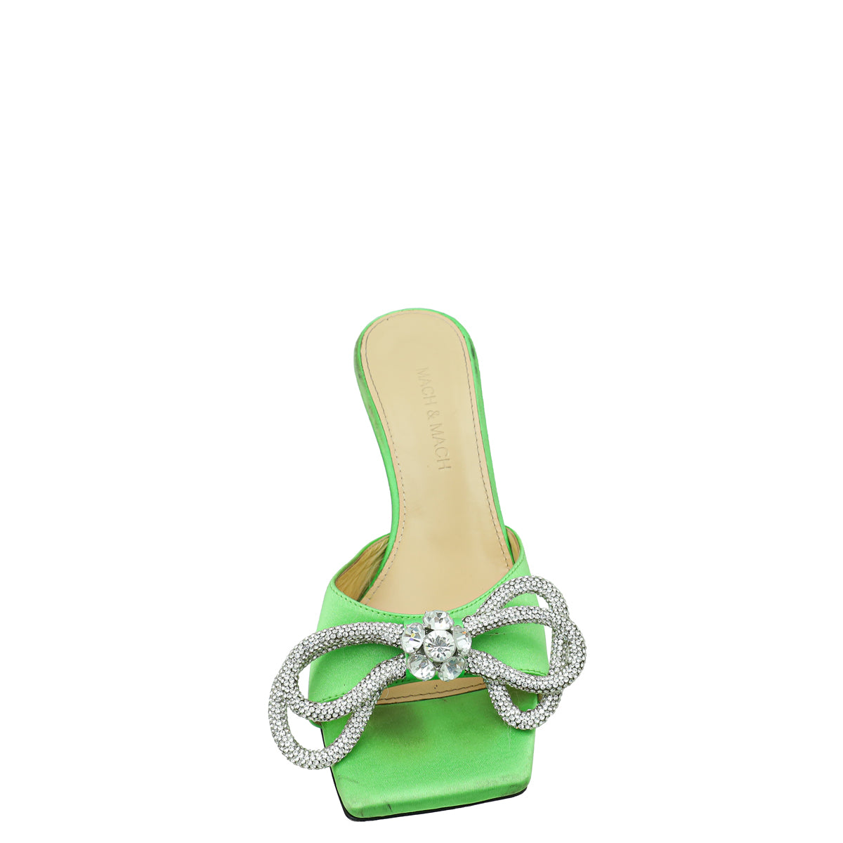 Mach & Mach Green Satin Double Bow Crystal Mules 37-Mach & Mach-THE CLOSET